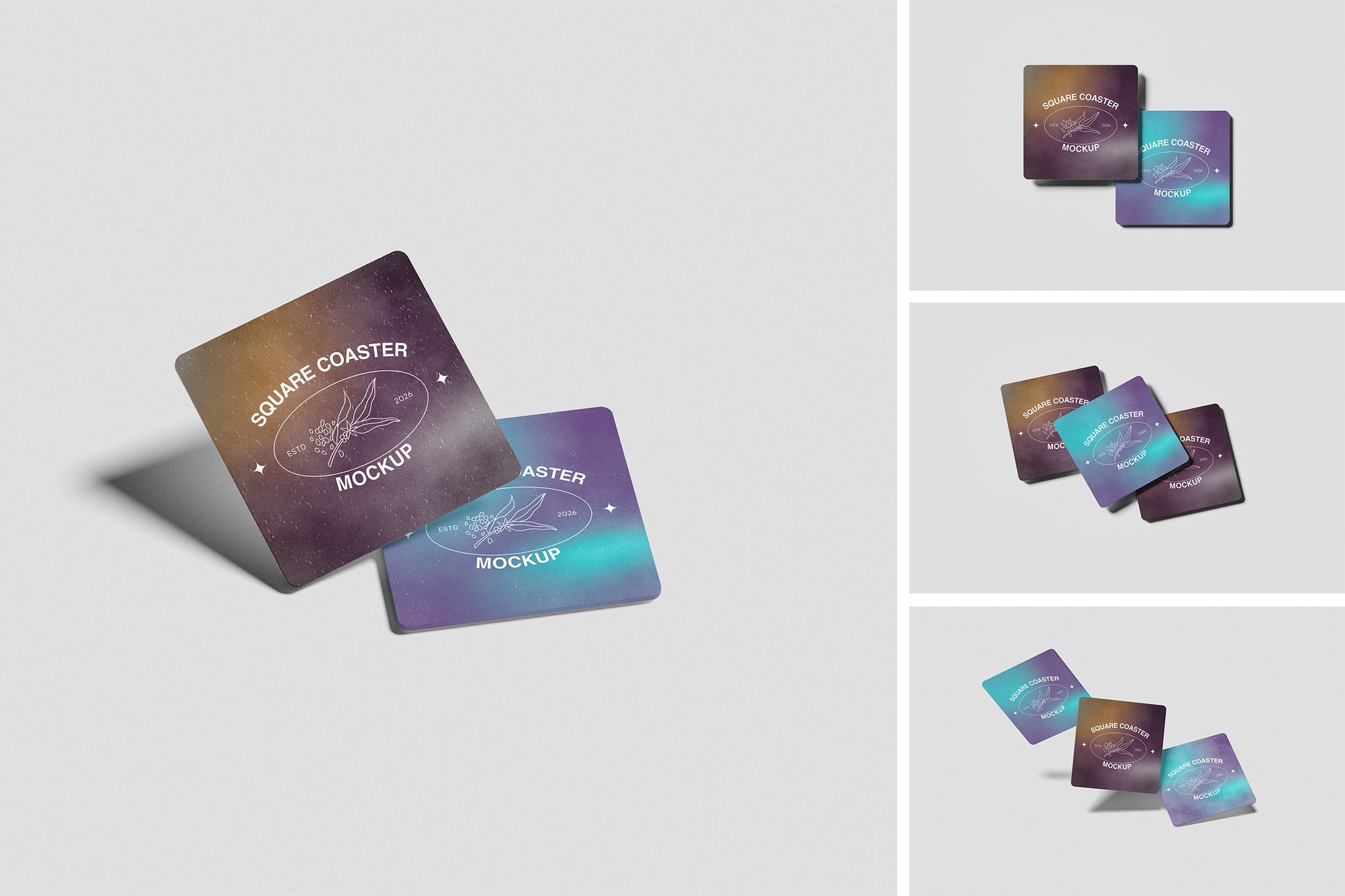 方形杯垫设计样机 Square Coaster Mockup