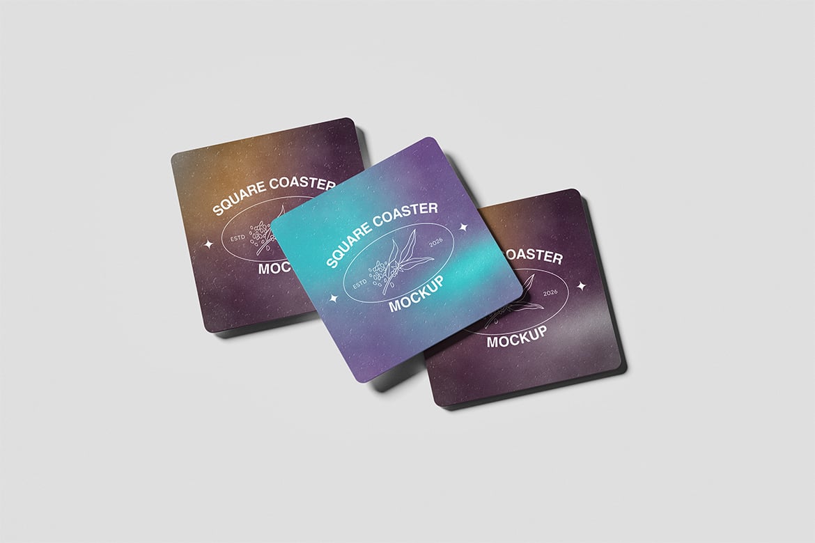 方形杯垫设计样机 Square Coaster Mockup