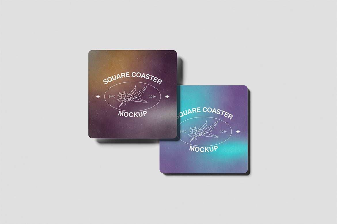 方形杯垫设计样机 Square Coaster Mockup