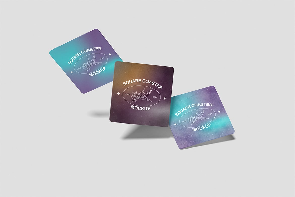 方形杯垫设计样机 Square Coaster Mockup