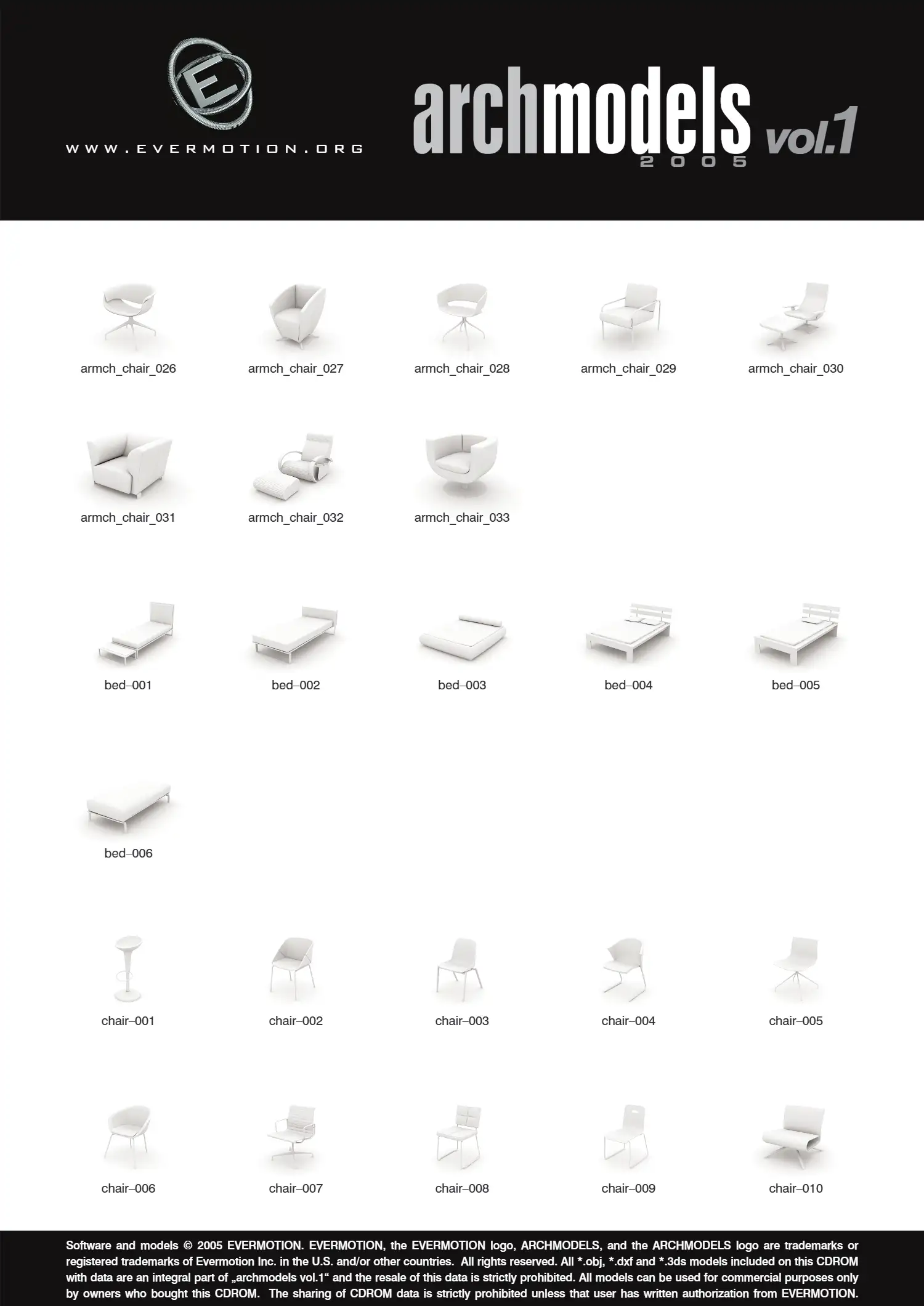Evermotion Archmodels Vol 01 (椅子，床，沙发，桌子)
