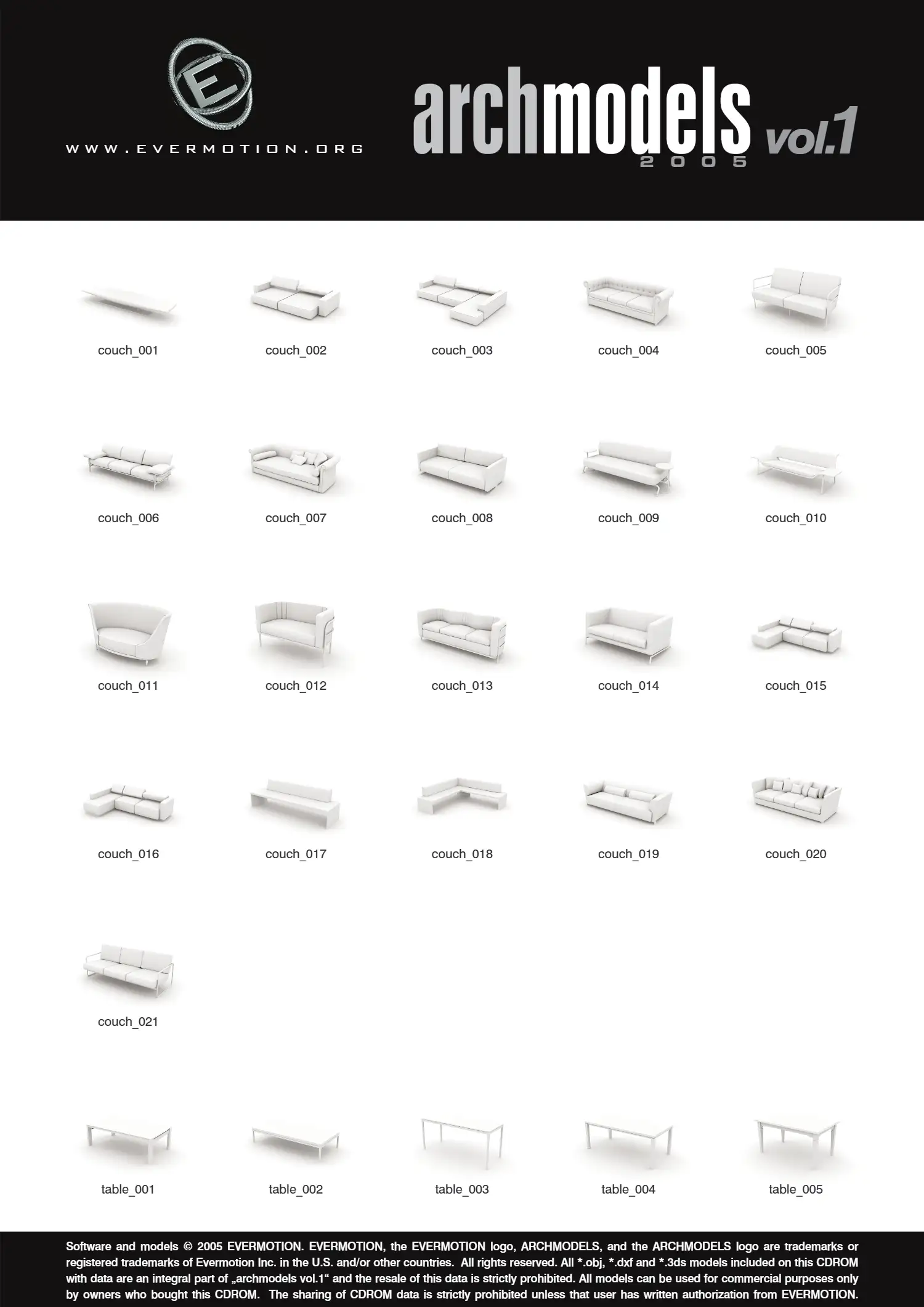 Evermotion Archmodels Vol 01 (椅子，床，沙发，桌子)