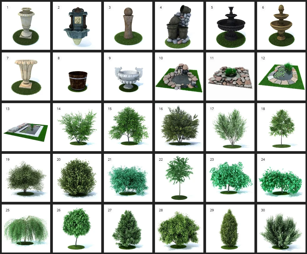 Evermotion – Archmodels vol.105 花园喷泉植物椅子3D模型