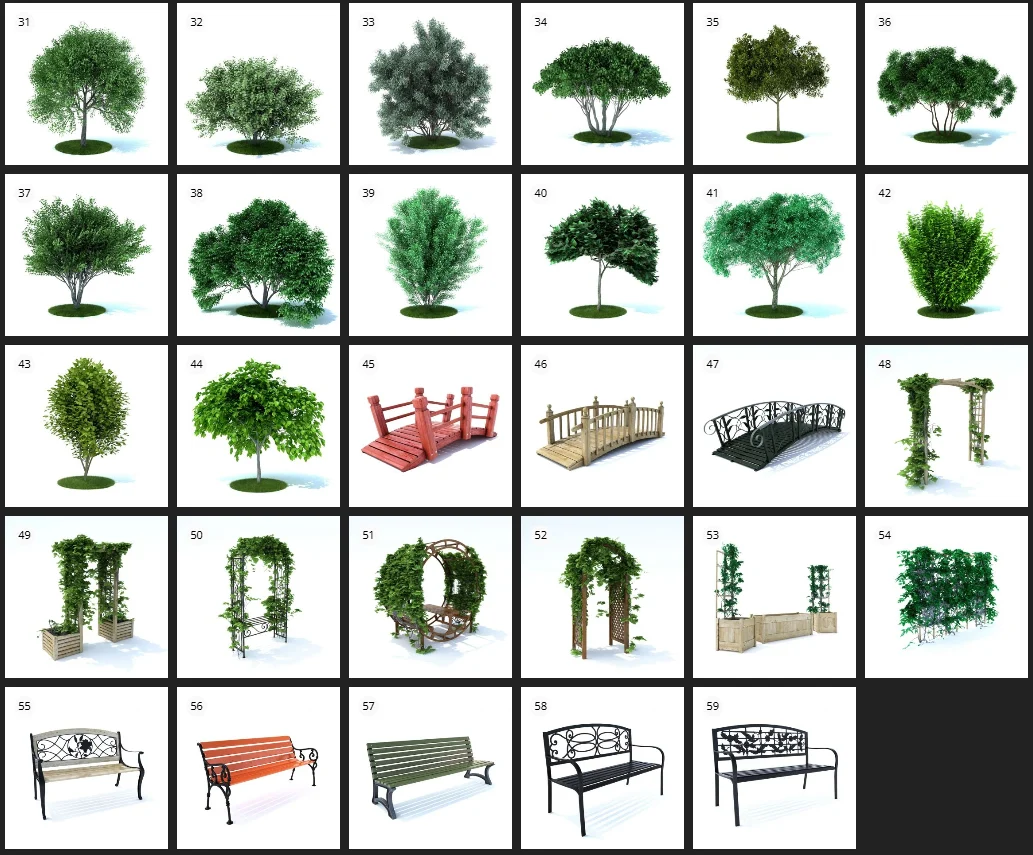 Evermotion – Archmodels vol.105 花园喷泉植物椅子3D模型