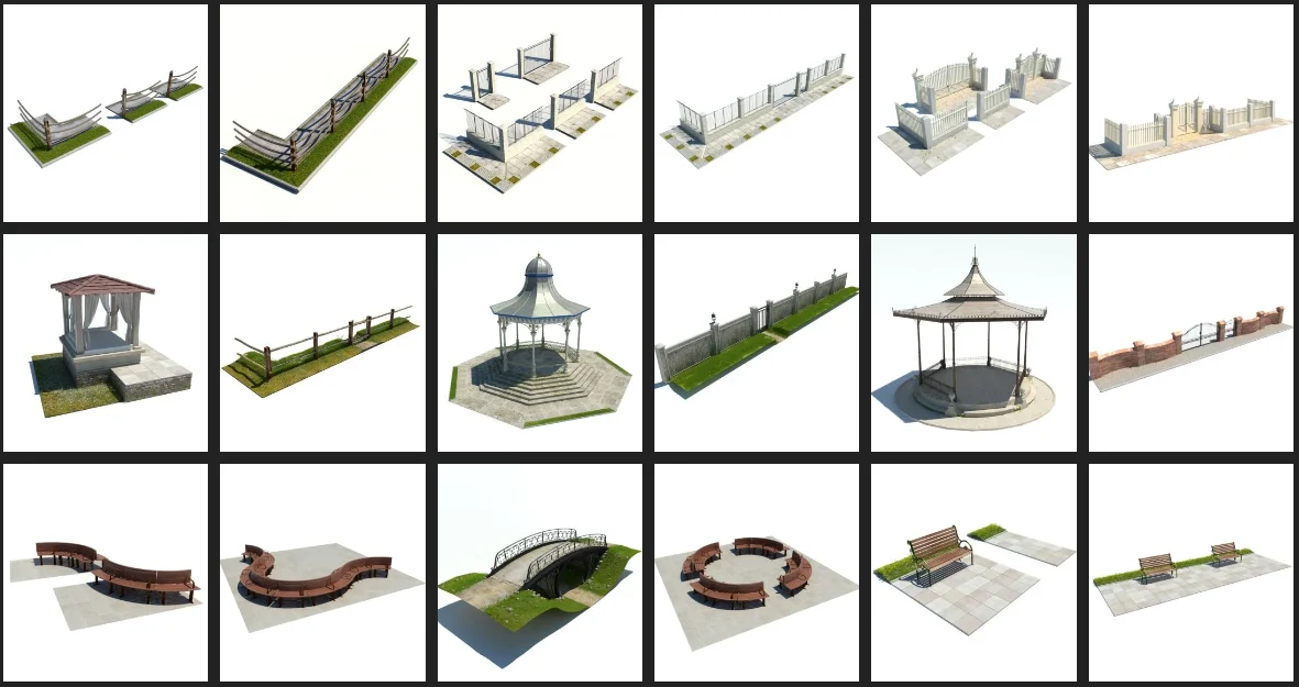 Evermotion – Archmodel.116 草坪与围栏 3D 模型