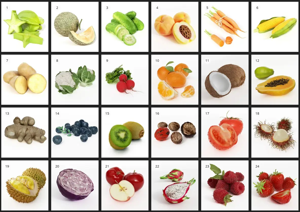 Evermotion – Archmodel.130 水果和蔬菜 3D 模型