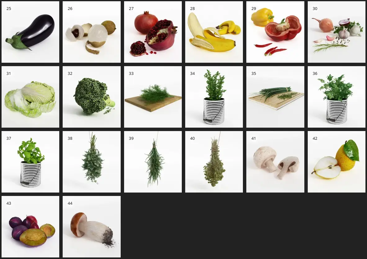 Evermotion – Archmodel.130 水果和蔬菜 3D 模型