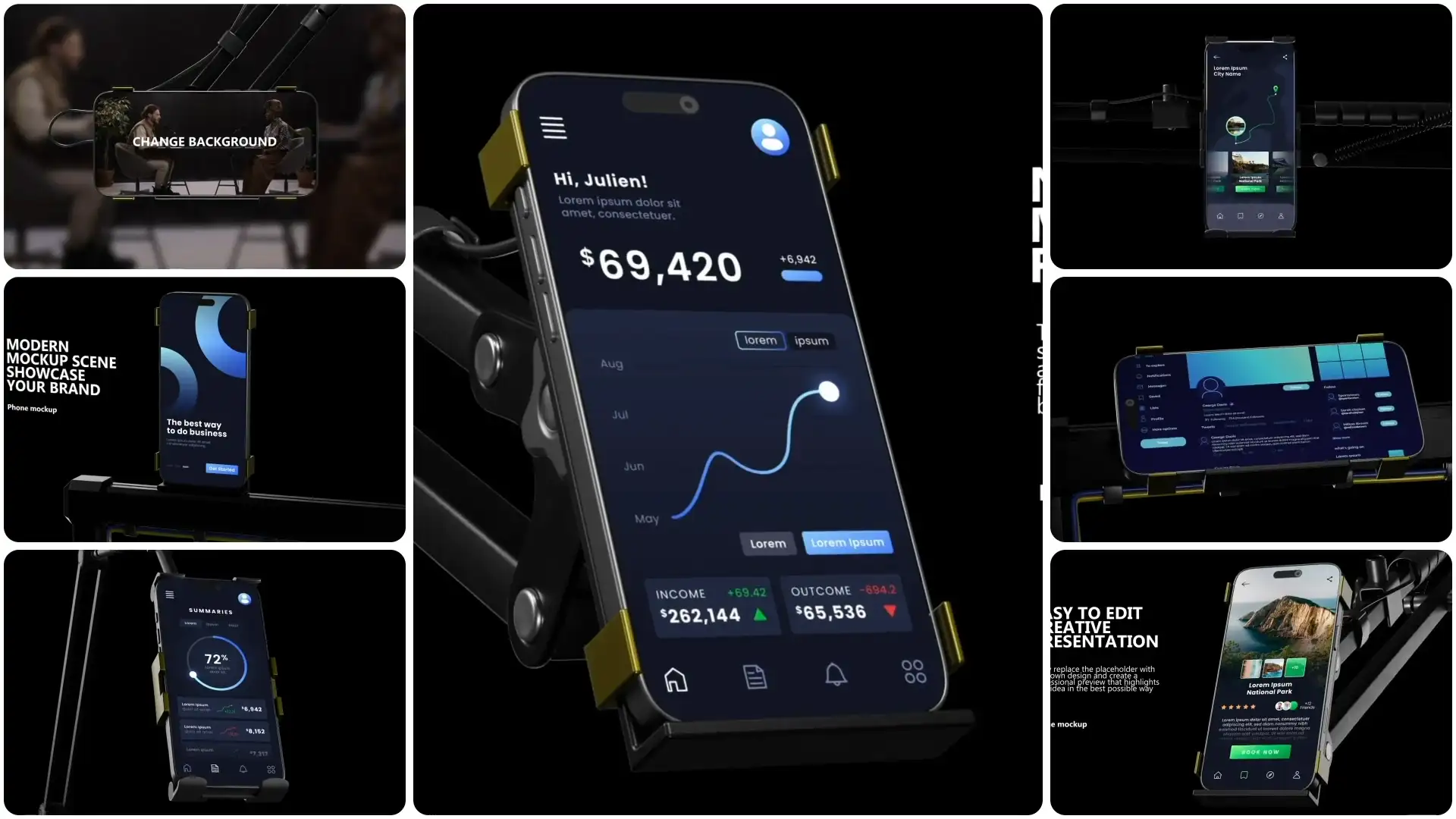 3D机械风手机支架模型动画AE模板 3D Mechanical Phone Mockup