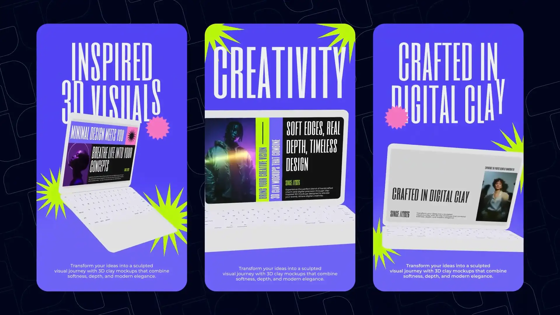 黏土风格笔记本电脑模型动画AE模板 Laptop Clay Mockup