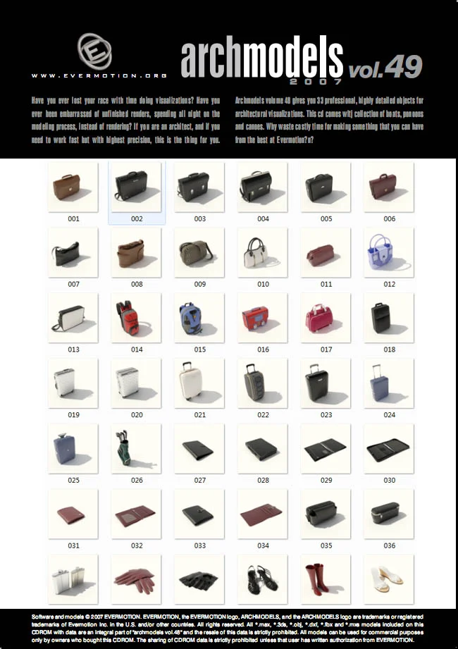 Evermotion Archmodels Vol 49 包包、鞋子和小玩意儿 3D 模型 Evermotion Archmodels Vol 49 包包、鞋子和小玩意儿 3D 模型