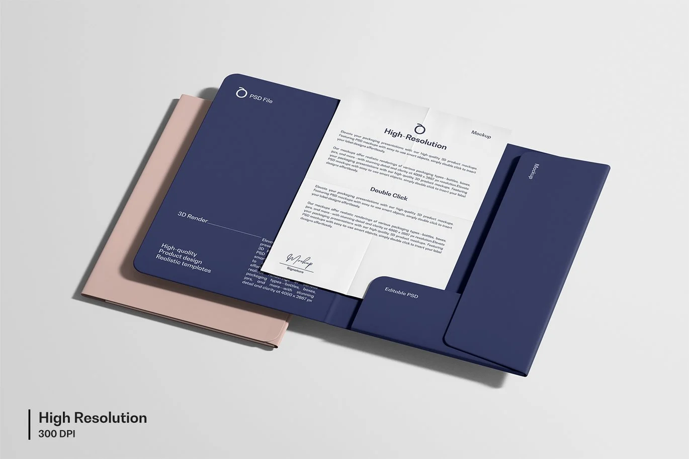 A4文件夹与信纸组合样机 A4 Folder with Letterhead Mockup