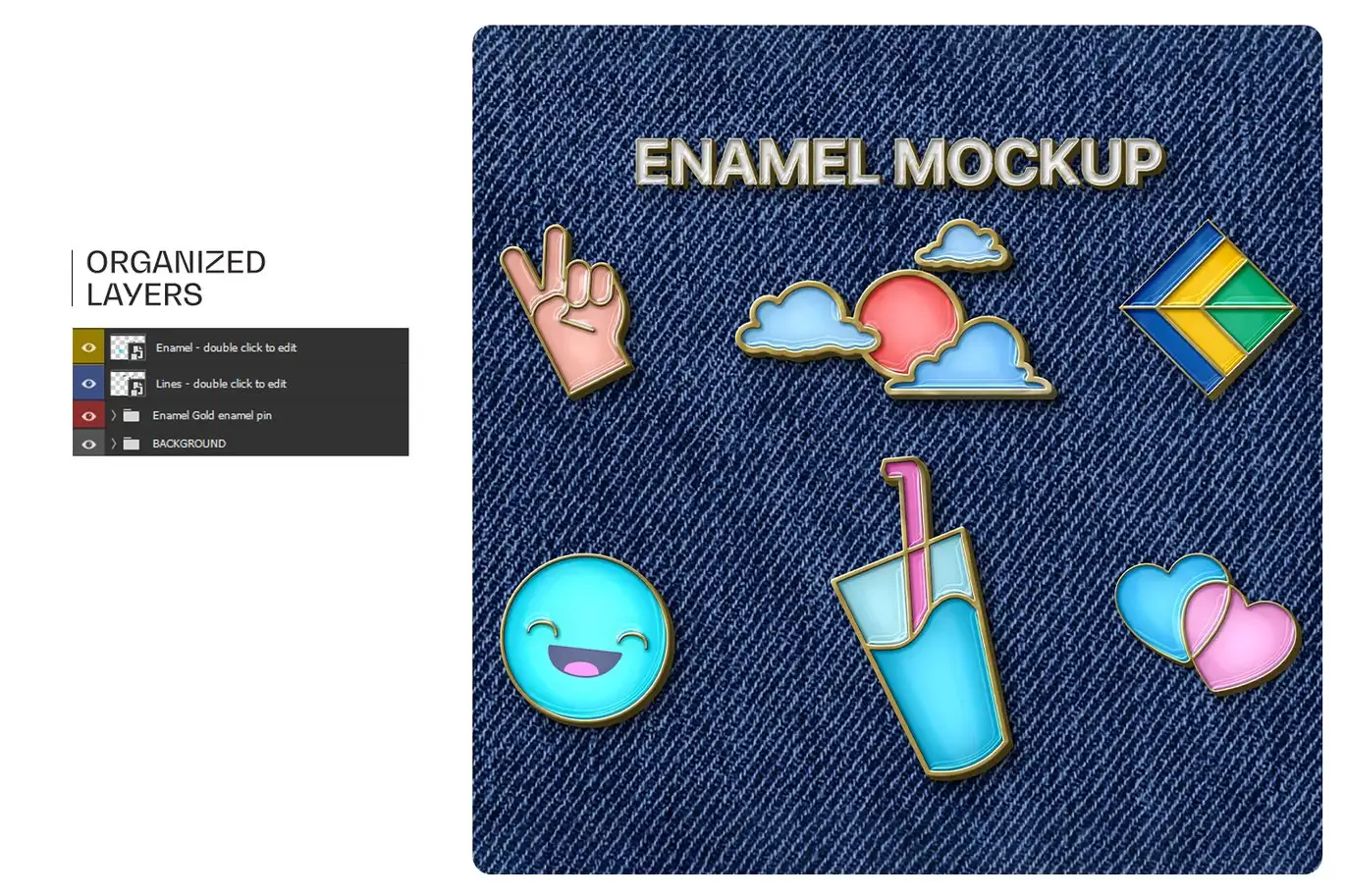 金属珐琅徽章设计样机 Metallic Enamel Pin Mockup