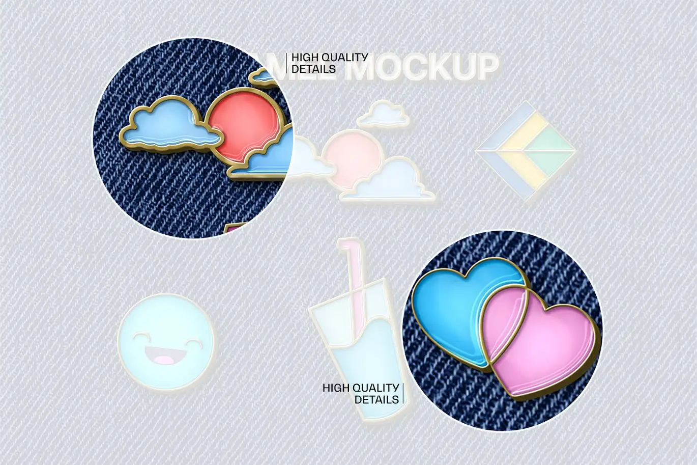 金属珐琅徽章设计样机 Metallic Enamel Pin Mockup