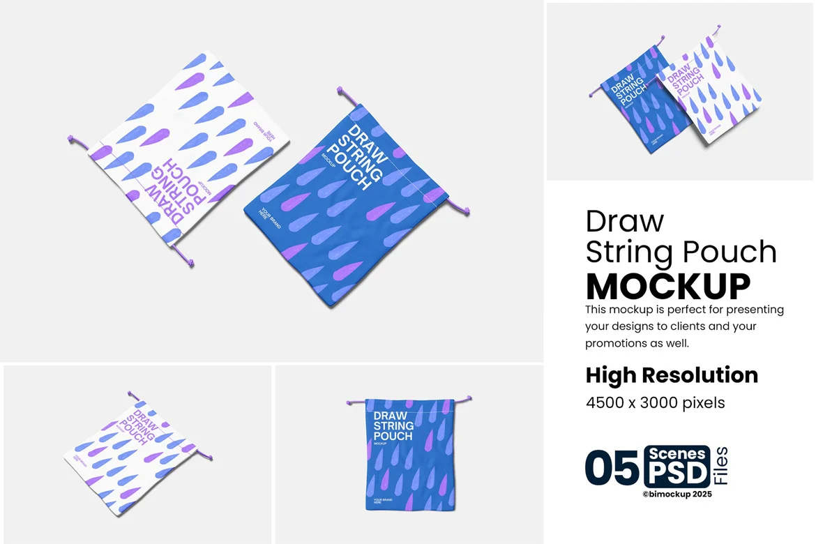 束口抽绳袋包装设计样机 Drawstring Pouch Mockup