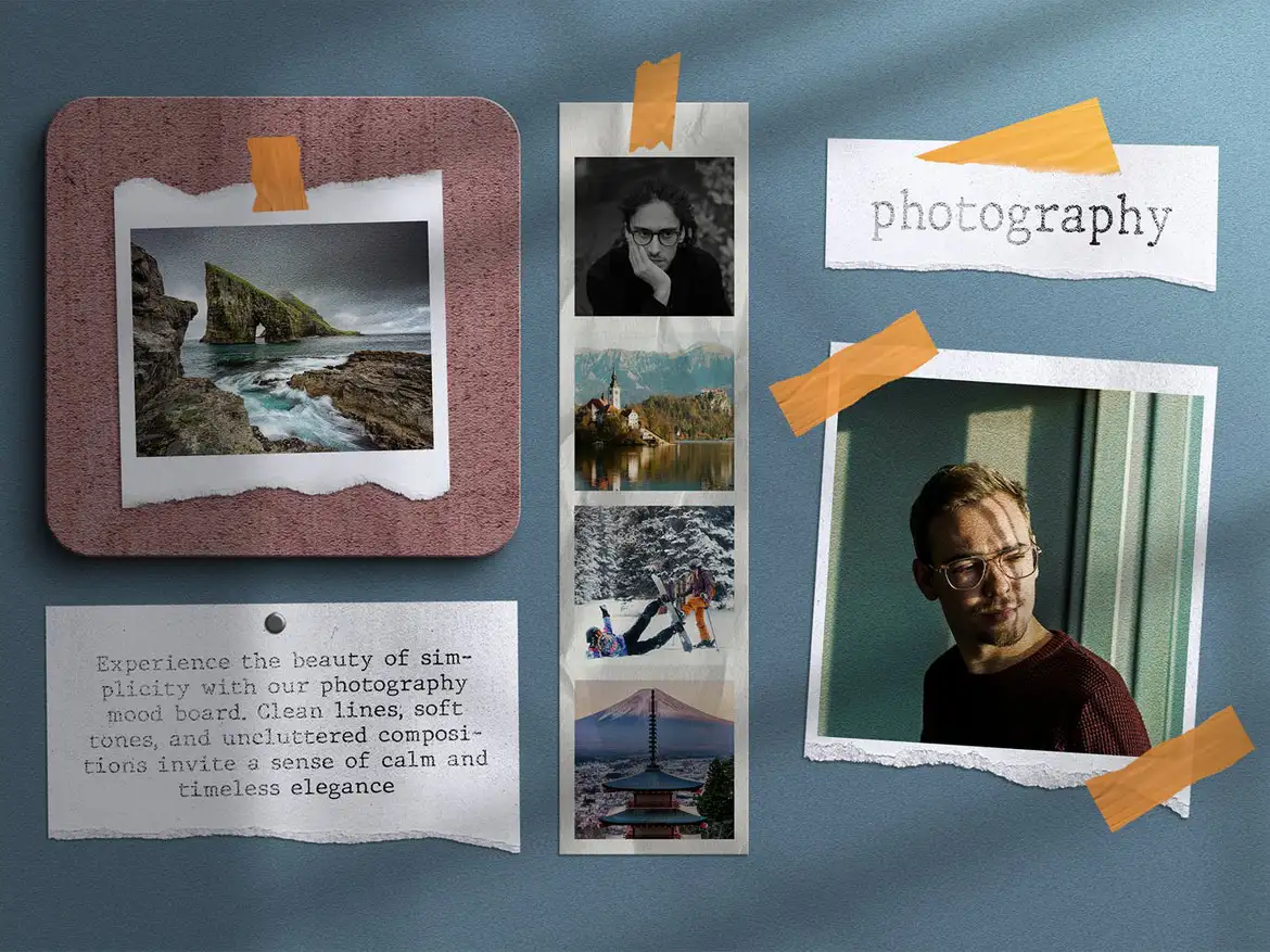 摄影灵感情绪板设计样机套装 Photography Moodboard Mockup Set