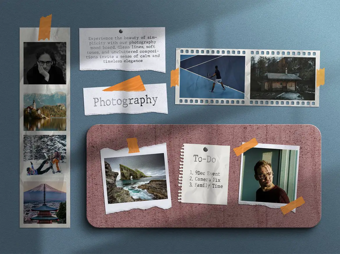 摄影灵感情绪板设计样机套装 Photography Moodboard Mockup Set