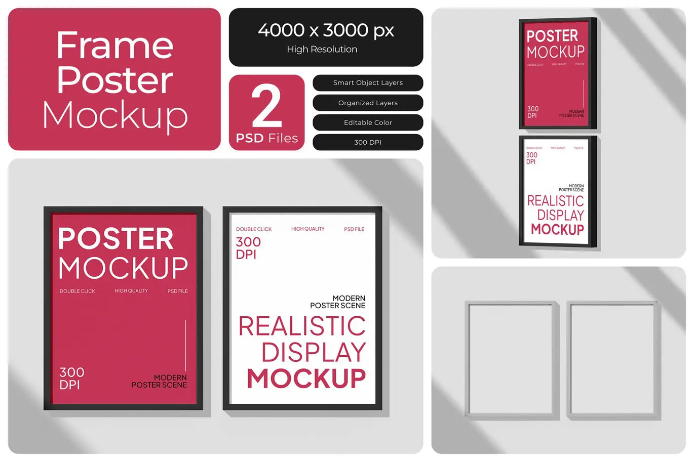 街头墙壁画框海报展示样机 Street Wall Frame Poster Mockup