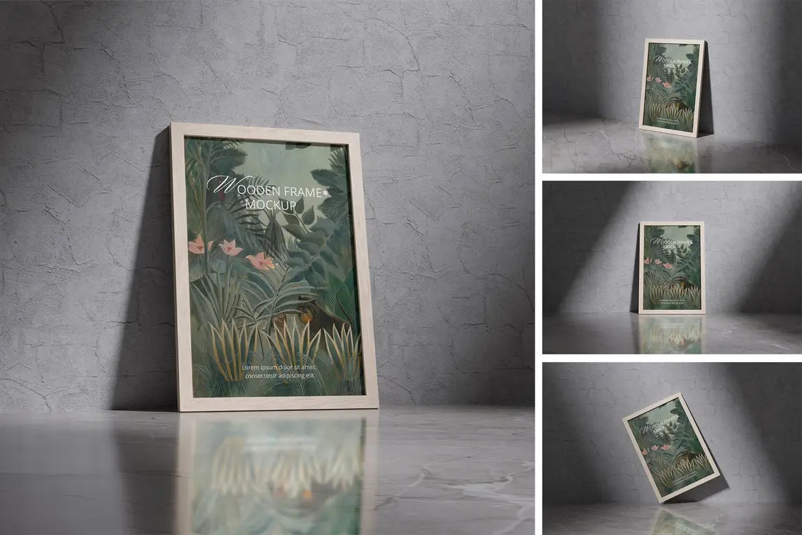 木质相框装饰画展示样机 Wooden Frame Mockup