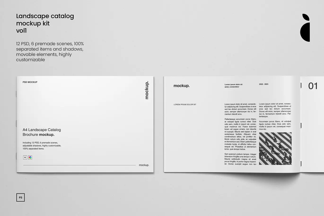 A4横向版面产品目录样机 A4 Landscape Catalog Mockup