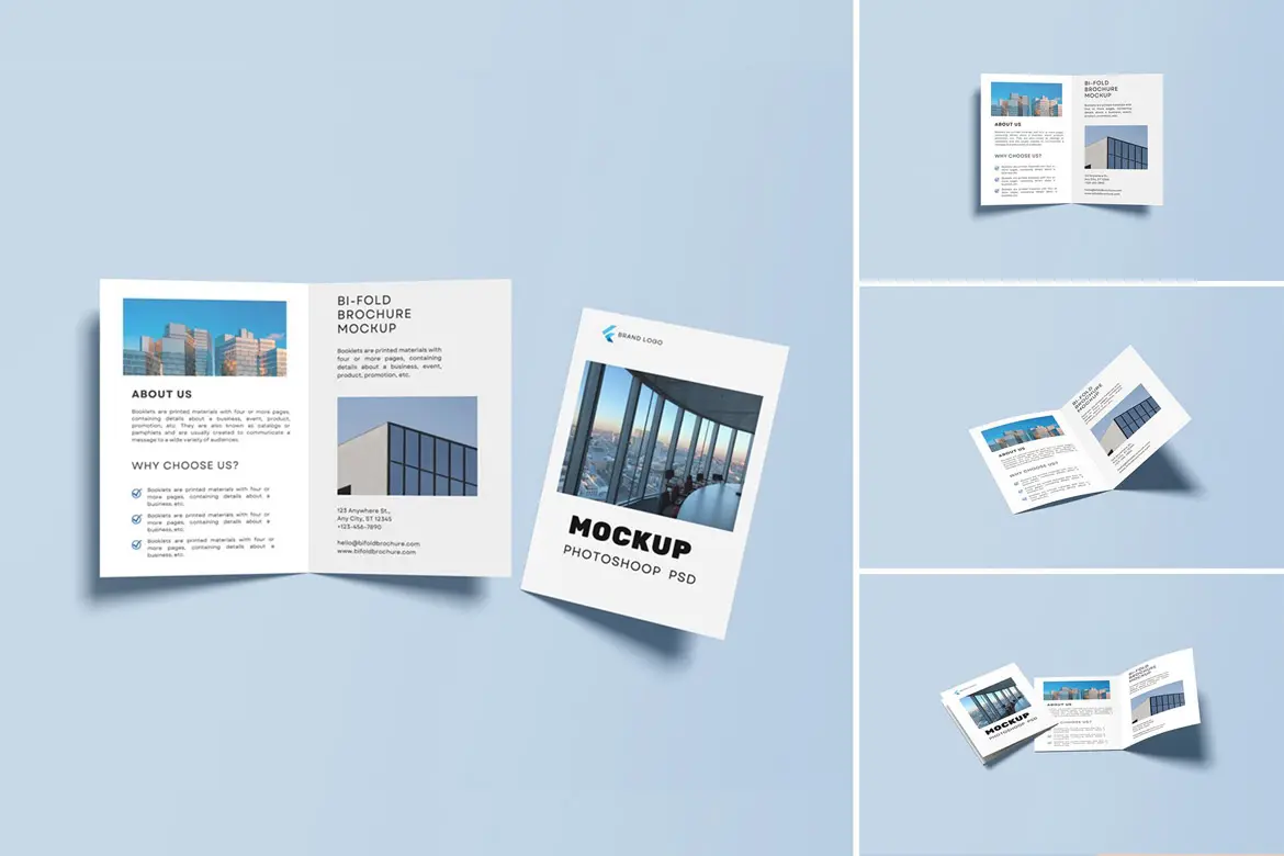 双折页宣传册设计展示样机 Bi-Fold Brochure Mockup