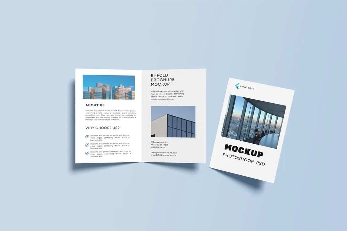 双折页宣传册设计展示样机 Bi-Fold Brochure Mockup