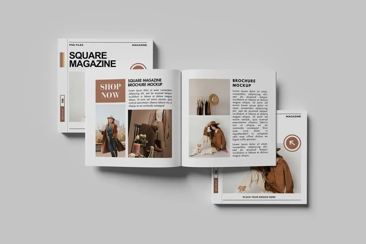 方形杂志期刊封面样机 Square Magazine Mockup