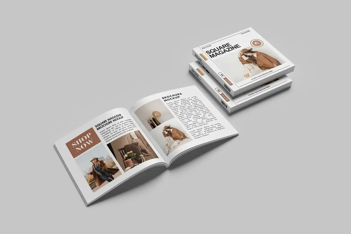 方形杂志期刊封面样机 Square Magazine Mockup