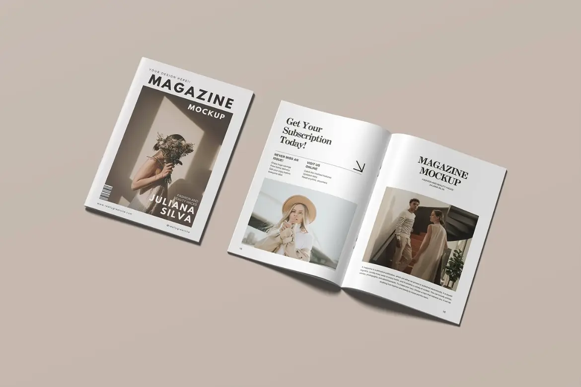 时尚杂志封面翻页展示样机 Magazine Mockup
