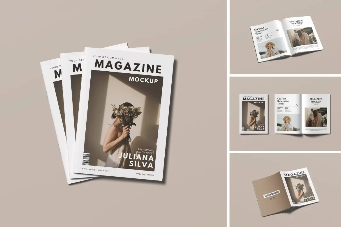 时尚杂志封面翻页展示样机 Magazine Mockup