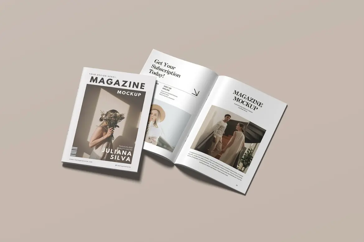 时尚杂志封面翻页展示样机 Magazine Mockup