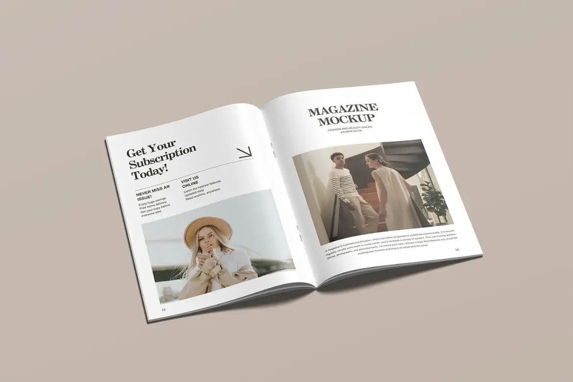 时尚杂志封面翻页展示样机 Magazine Mockup