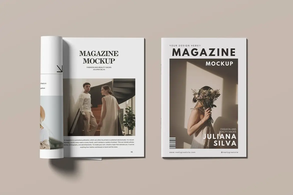 时尚杂志封面翻页展示样机 Magazine Mockup