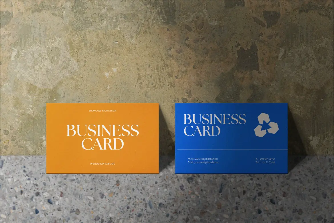 混凝土背景商务名片质感样机 Business Card Mockup On Concrete Background