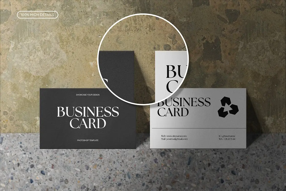 混凝土背景商务名片质感样机 Business Card Mockup On Concrete Background