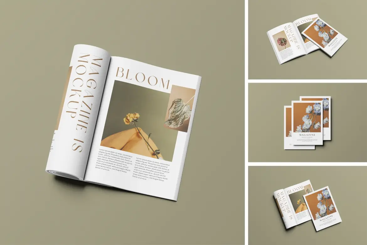 杂志翻开内页展示样机 Magazine Mockup