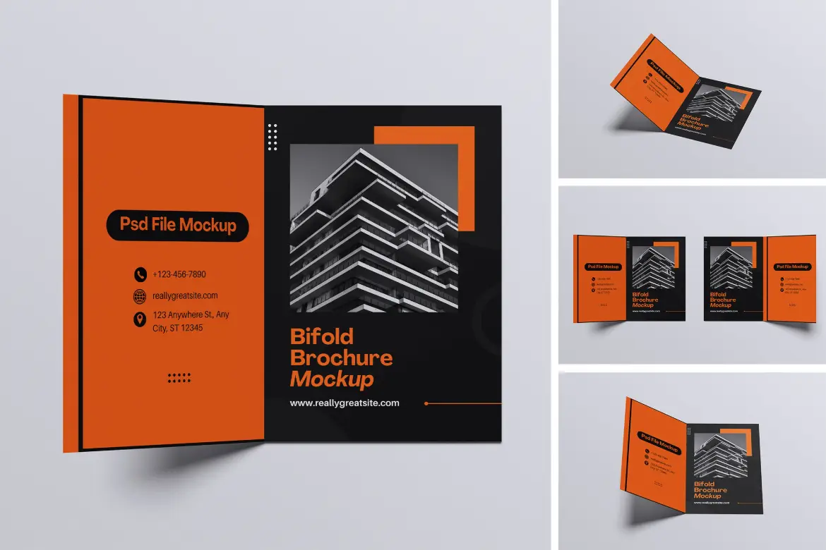 双折页宣传册立体展示样机 Bifold Brochure Mockup