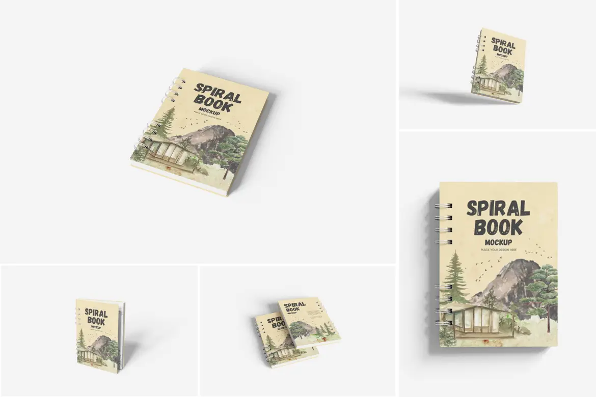 螺旋装订书籍手册展示样机 Spiral Book Mockup