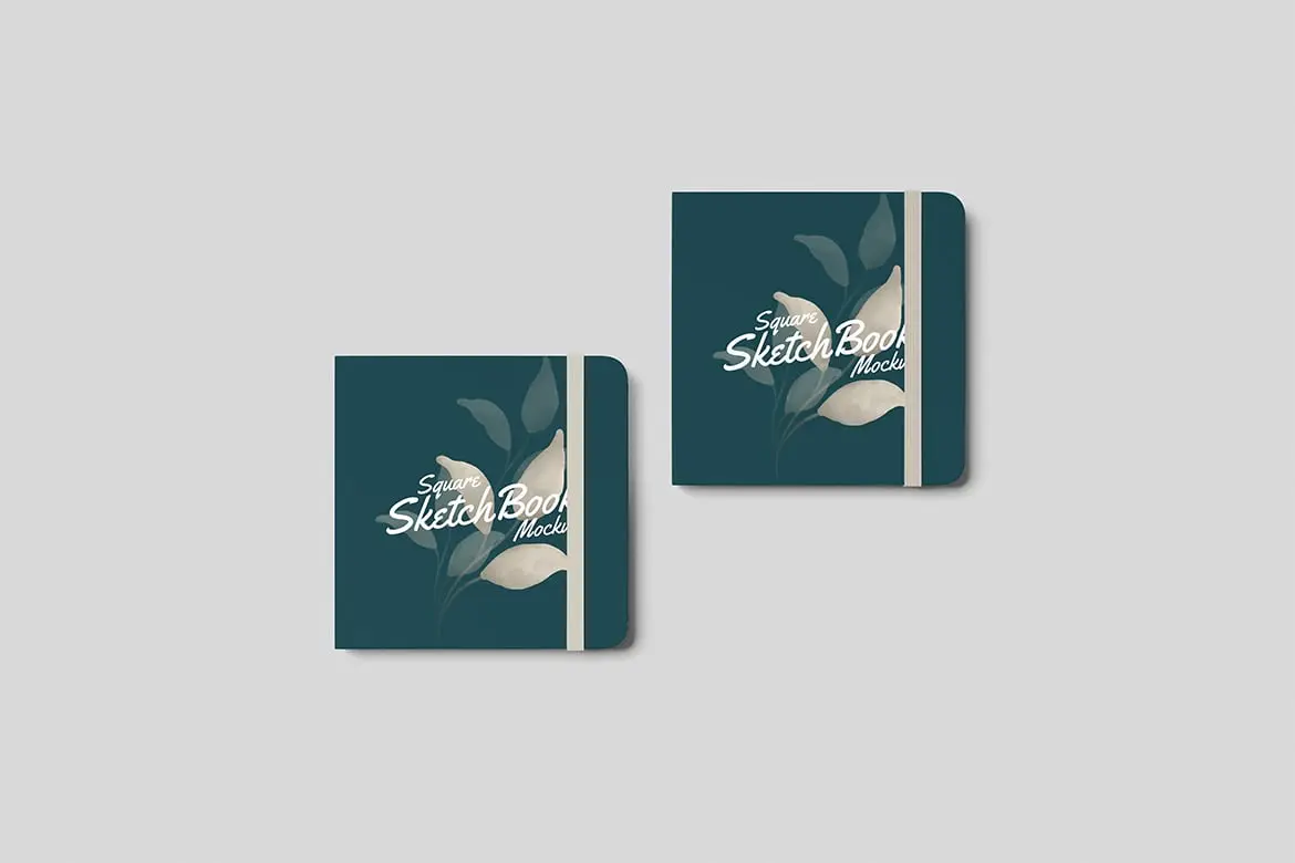 方形素描本绘画草图展示样机 Square Sketchbook Mockup