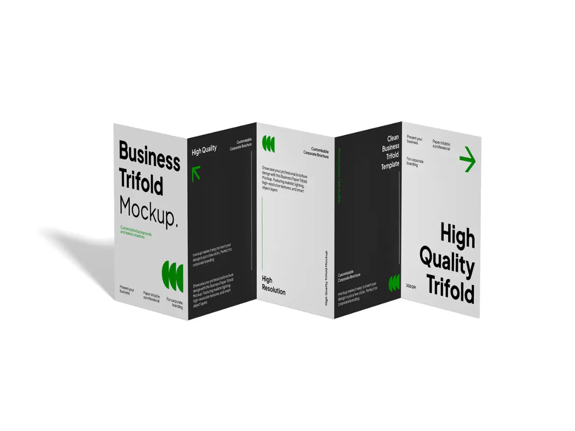 商务纸质三折页手册展示样机 Business Paper Trifold Mockup