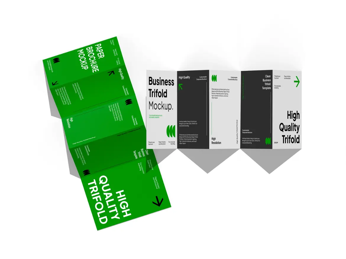 商务纸质三折页手册展示样机 Business Paper Trifold Mockup