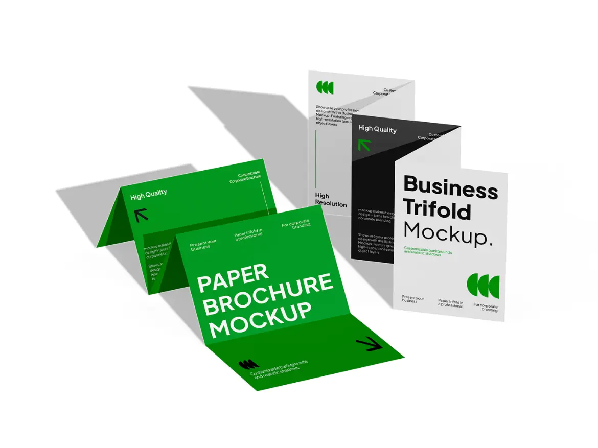 商务纸质三折页手册展示样机 Business Paper Trifold Mockup
