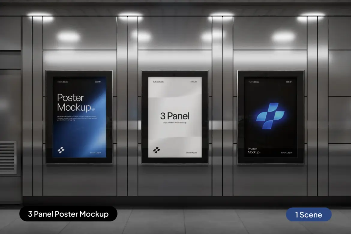 三格竖屏海报墙品牌模型