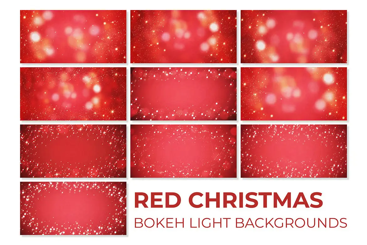 10个红色圣诞散景灯背景