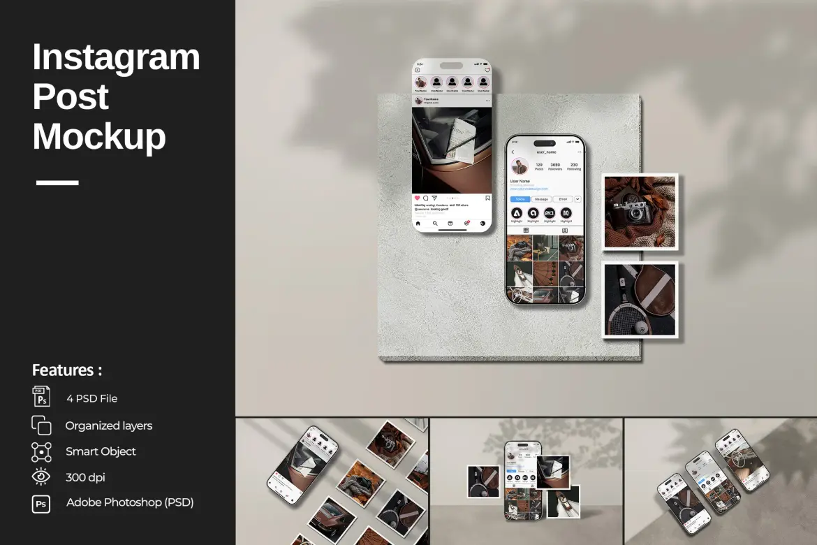 5套高分辨率Instagram帖子样机PSD模版