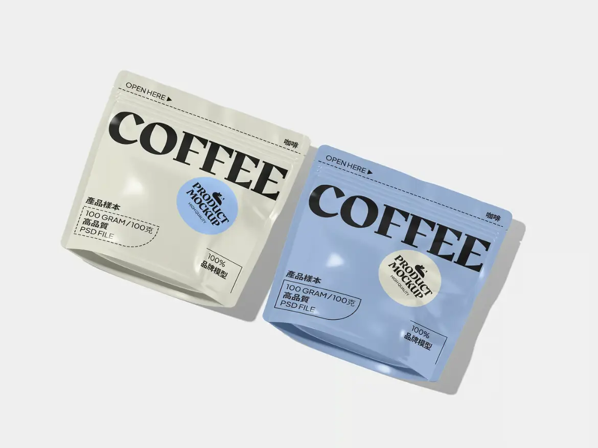 3套高品质咖啡袋包装模型PSD样机
