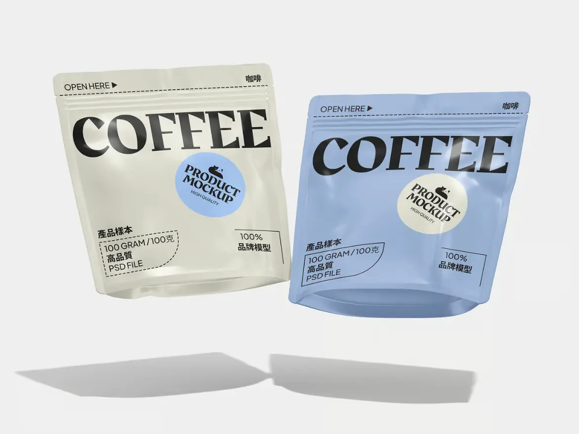 3套高品质咖啡袋包装模型PSD样机