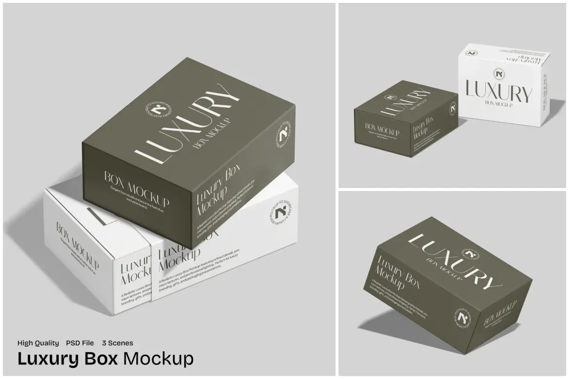 3套高品质奢侈品包装盒模型PSD样机