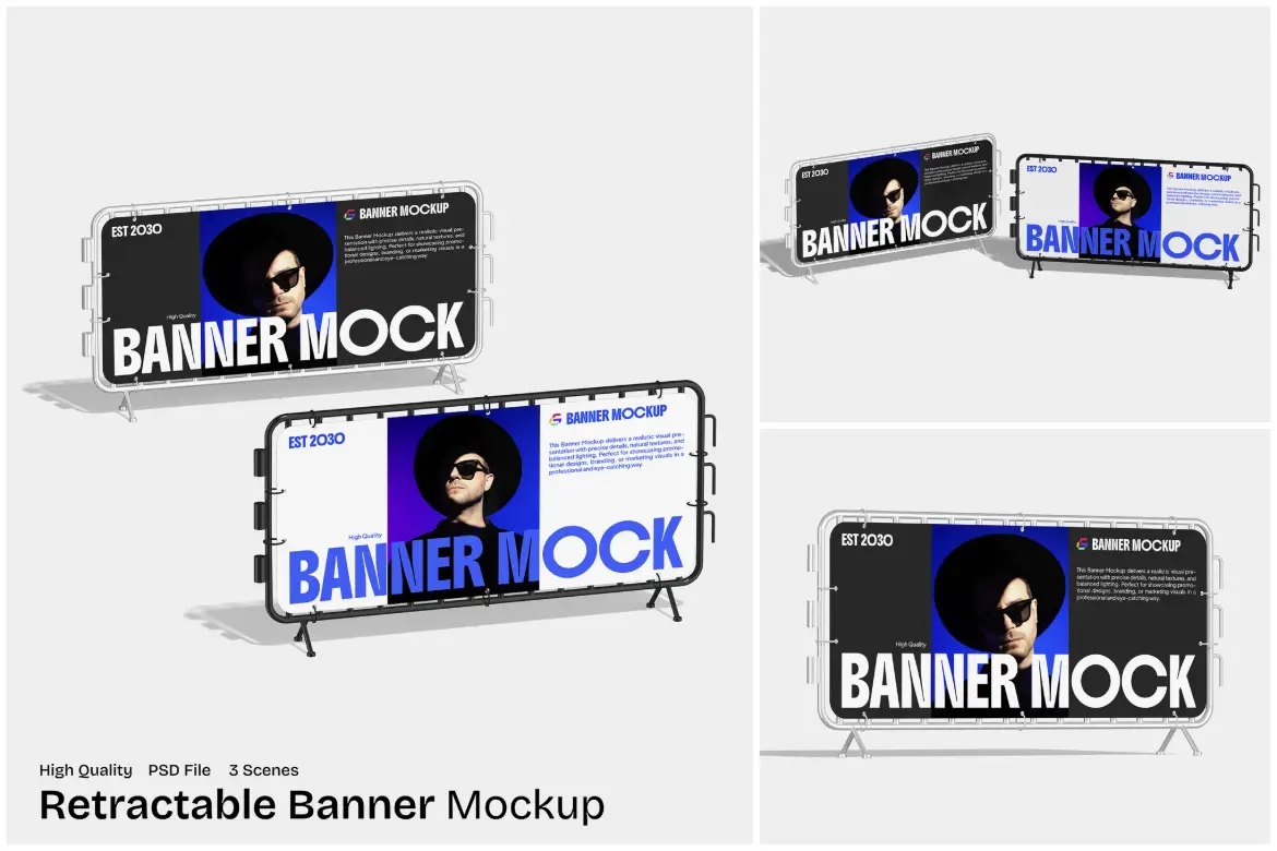3套高质量可伸缩展架横幅模型PSD样机