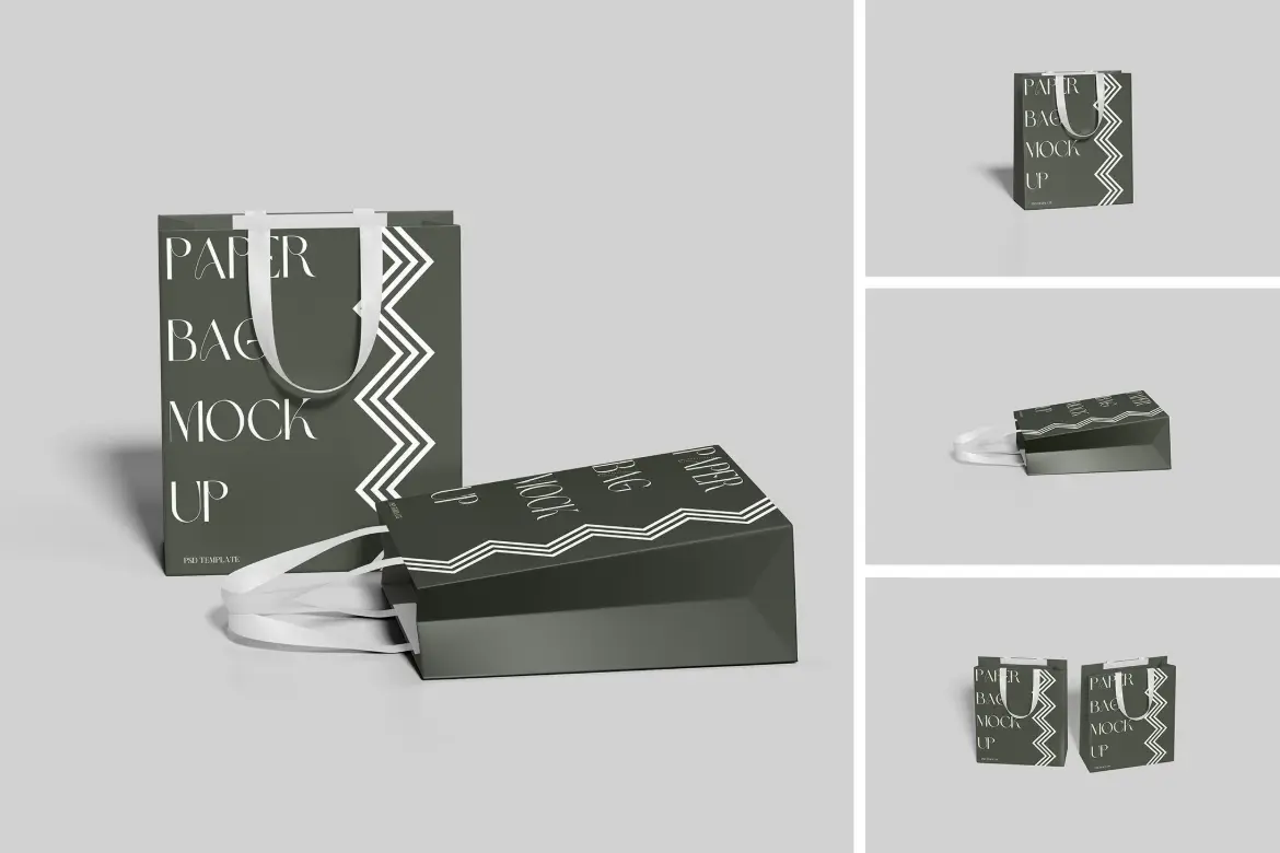 4套高分辨率购物纸袋模型PSD样机