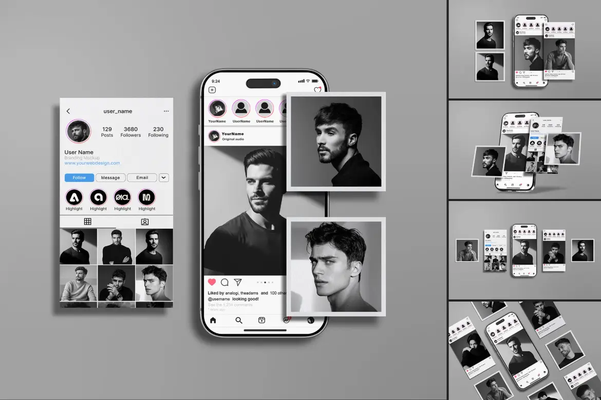 5套Instagram帖子布景样机PSD模版